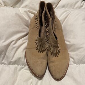 Joie Tan Suede Fringe Booties